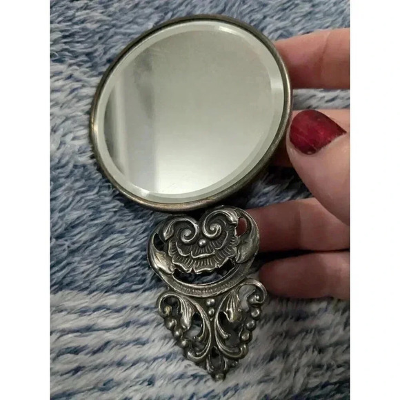 Vintage HANS JENSEN Silver Round Hand Mirror  with handle - Picture 3 of 5